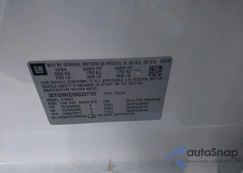 2016 GMC Sierra 1500 Slt from USA, damaged, VIN 3GTU2NEC9GG297187